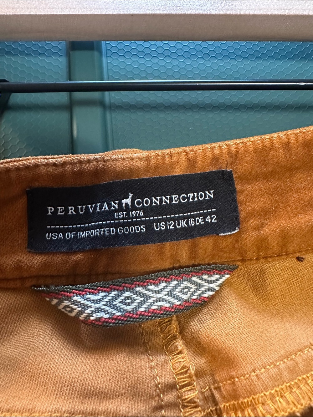Peruvian connection velveteen straight leg pants in toffee brown size US 12 - Picture 3 of 8